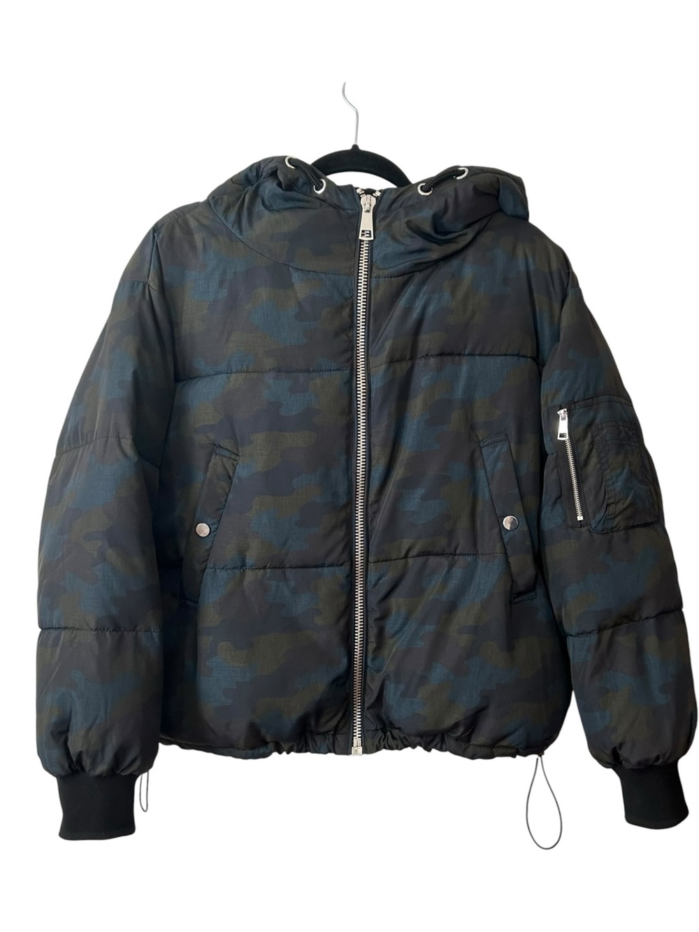 Zara Basic Outerwear Camouflage Puffer Jacket Women’s SZ M in Blue Green Black - Picture 4 of 11